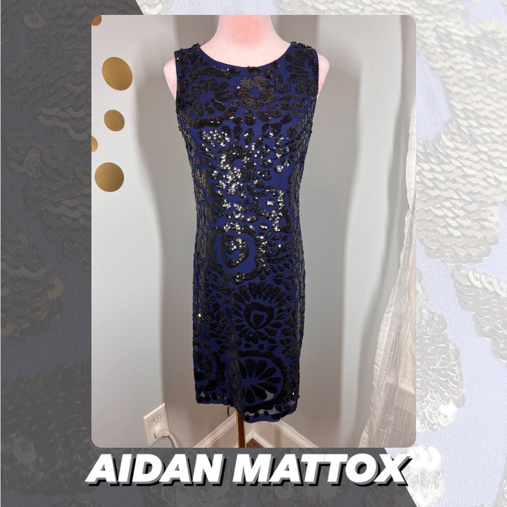 EUC Aidan Mattox Floral Sequin Dress